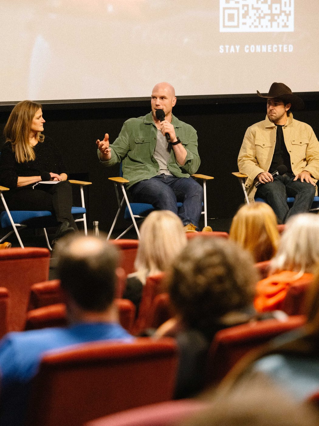 The ACT premiere panel — Katherine Trebeck, David Pocock and director Kane Guglielmi