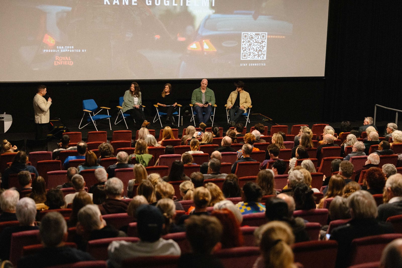 Kane Jackson moderating the Common Wealth ACT premiere panel at a packed ANU Kambri Cinema